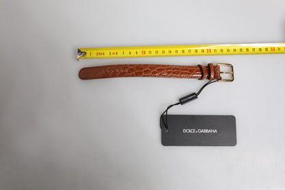 Brazalete Dolce & Gabbana de Cuero Texturizado Marrón con Hebilla de Metal Dorado
