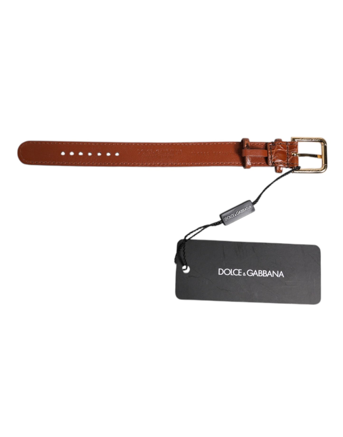 Brazalete Dolce & Gabbana de Cuero Texturizado Marrón con Hebilla de Metal Dorado