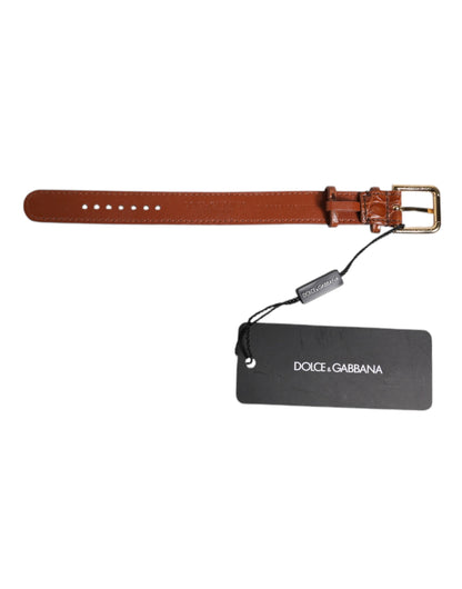 Brazalete Dolce & Gabbana de Cuero Texturizado Marrón con Hebilla de Metal Dorado