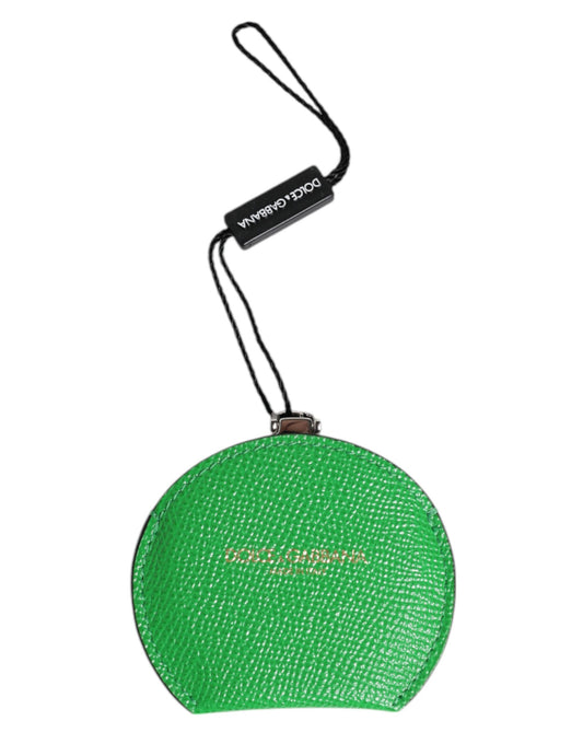 Estuche para espejo de mano Dolce & Gabbana de piel de becerro verde con logo redondo