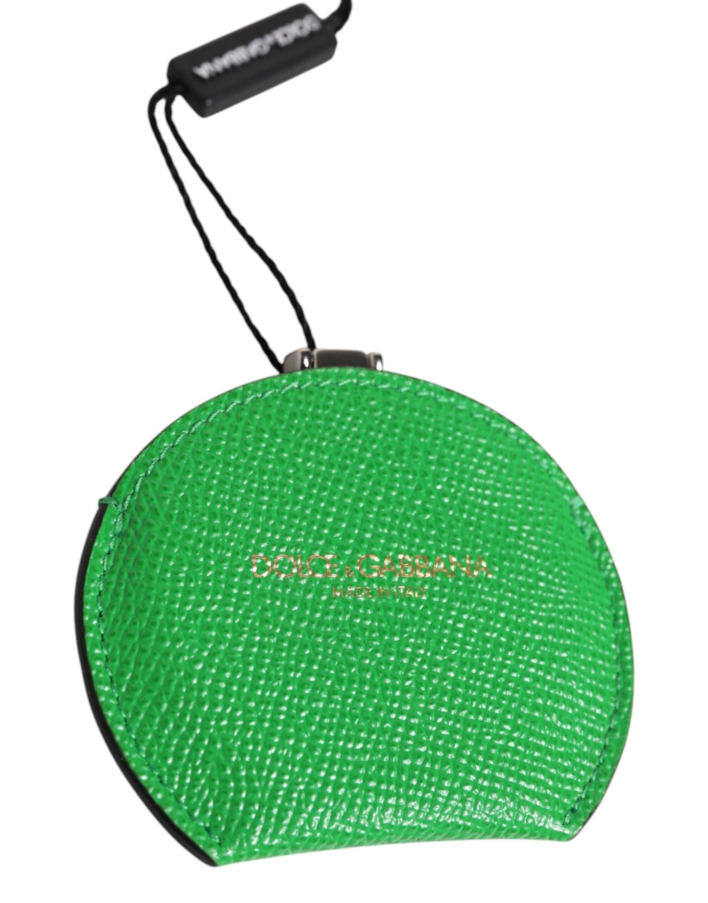 Estuche para espejo de mano Dolce & Gabbana de piel de becerro verde con logo redondo