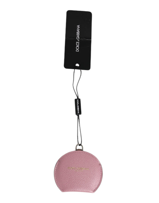 Estuche portaespejo de mano de Dolce & Gabbana de piel de becerro rosa con logo redondo