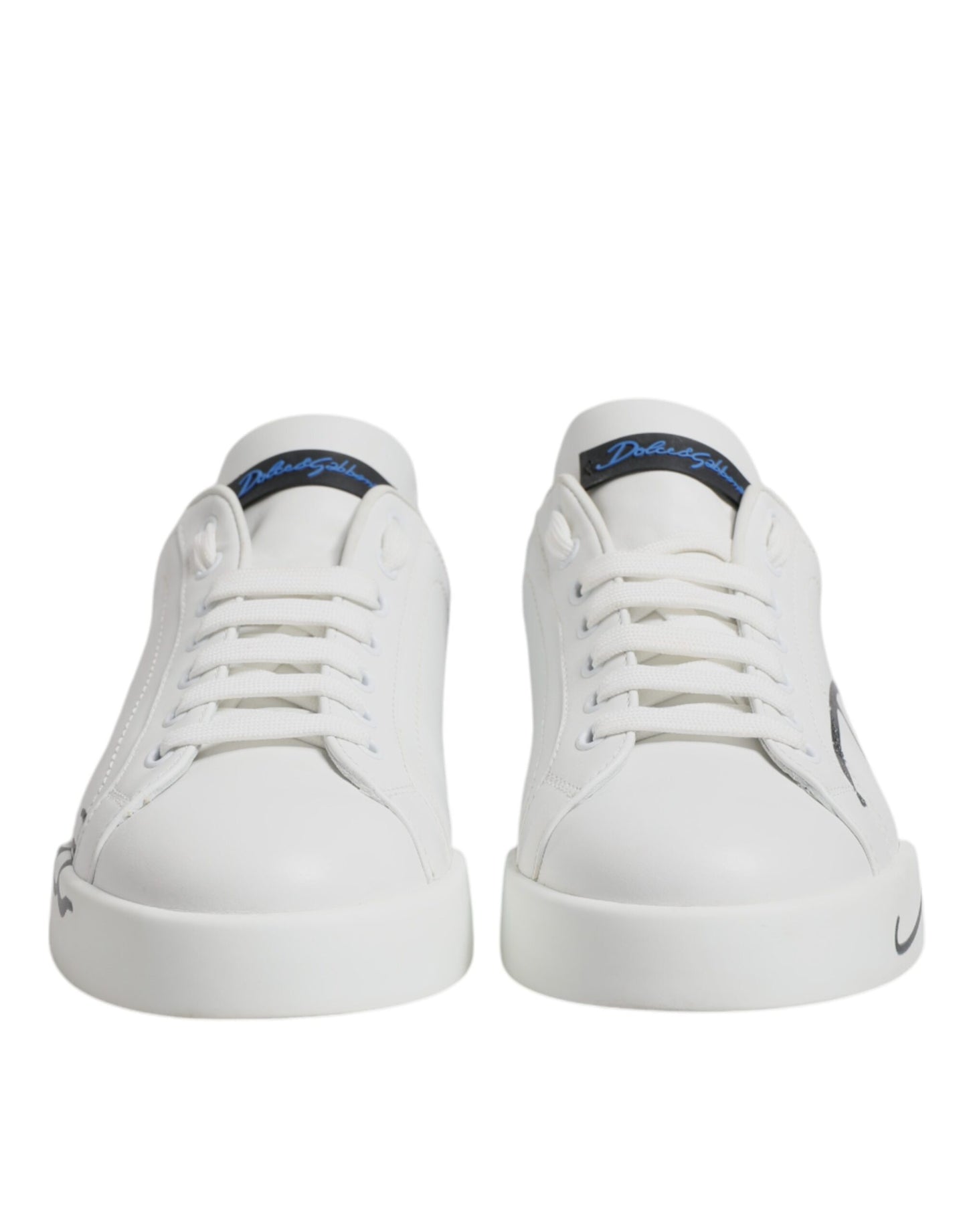 Dolce & Gabbana Zapatillas Bajas con Logotipo de Cuero Blanco Azul