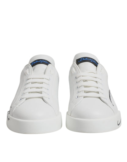 Dolce & Gabbana Zapatillas Bajas con Logotipo de Cuero Blanco Azul