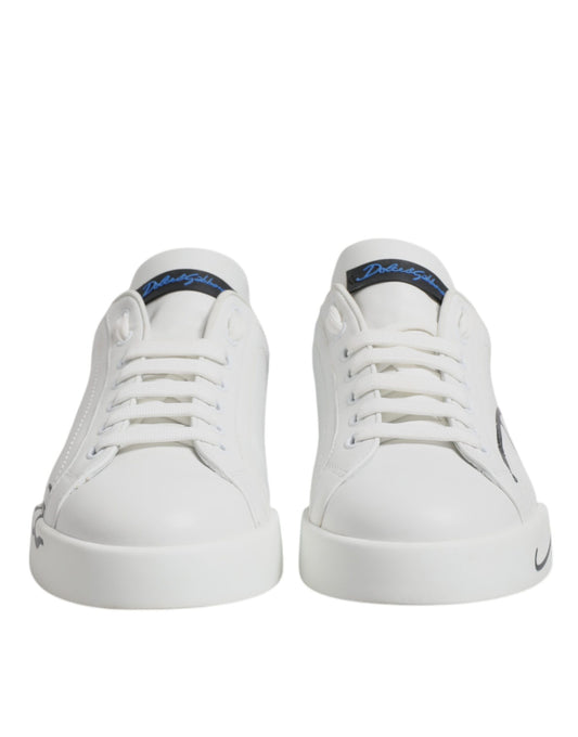 Dolce & Gabbana Zapatillas Bajas con Logotipo de Cuero Blanco Azul