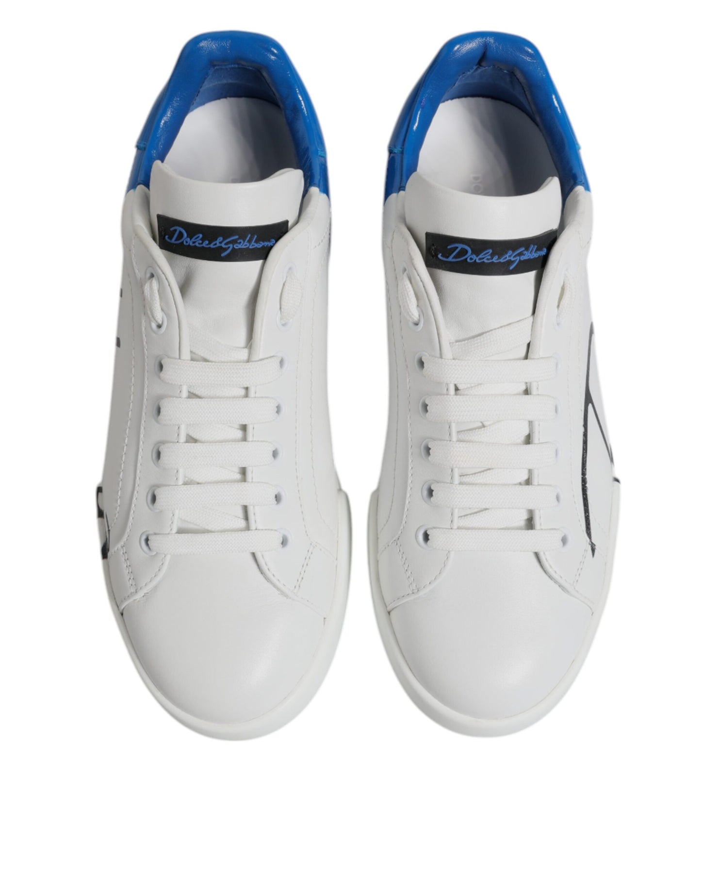 Dolce & Gabbana Zapatillas Bajas con Logotipo de Cuero Blanco Azul