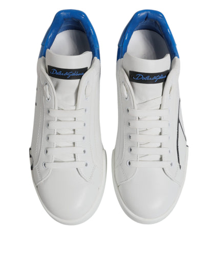 Dolce & Gabbana Zapatillas Bajas con Logotipo de Cuero Blanco Azul