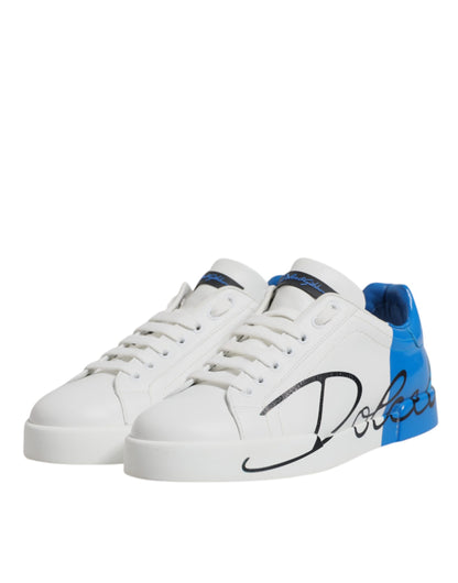 Dolce & Gabbana Zapatillas Bajas con Logotipo de Cuero Blanco Azul