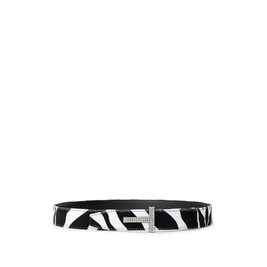 Cinturón regular de cuero blanco y negro Tom Ford