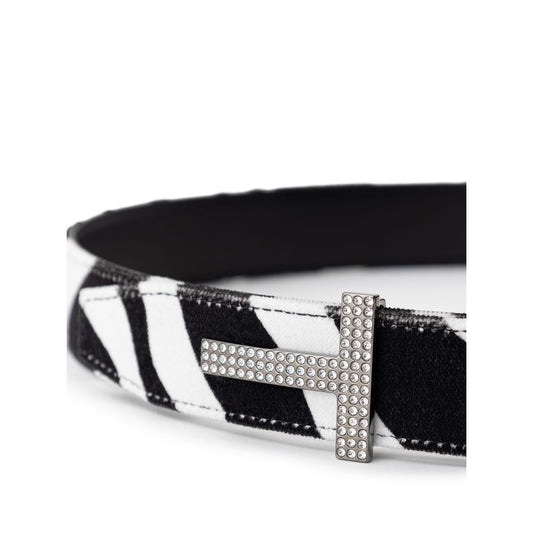 Cinturón regular de cuero blanco y negro Tom Ford