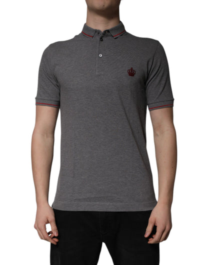 Polo de algodón gris con corona en el cuello de Dolce & Gabbana