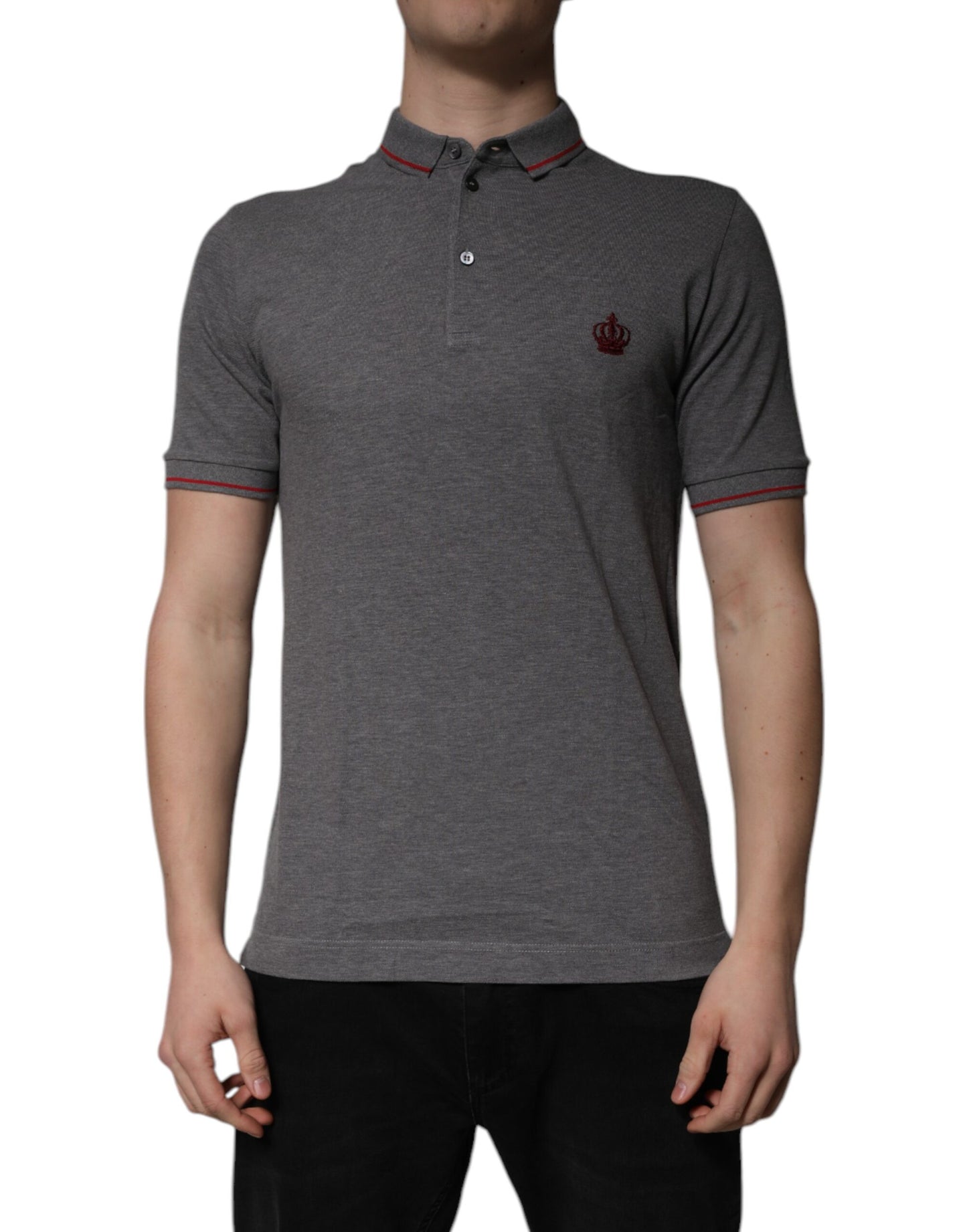 Polo de algodón gris con corona en el cuello de Dolce & Gabbana