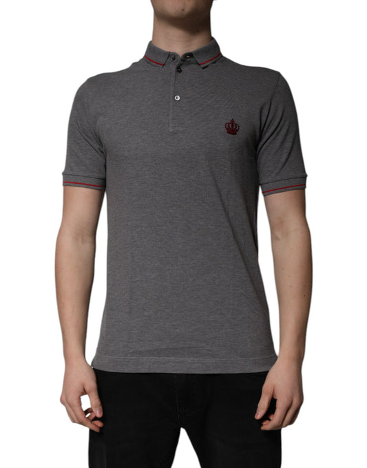 Polo de algodón gris con corona en el cuello de Dolce & Gabbana