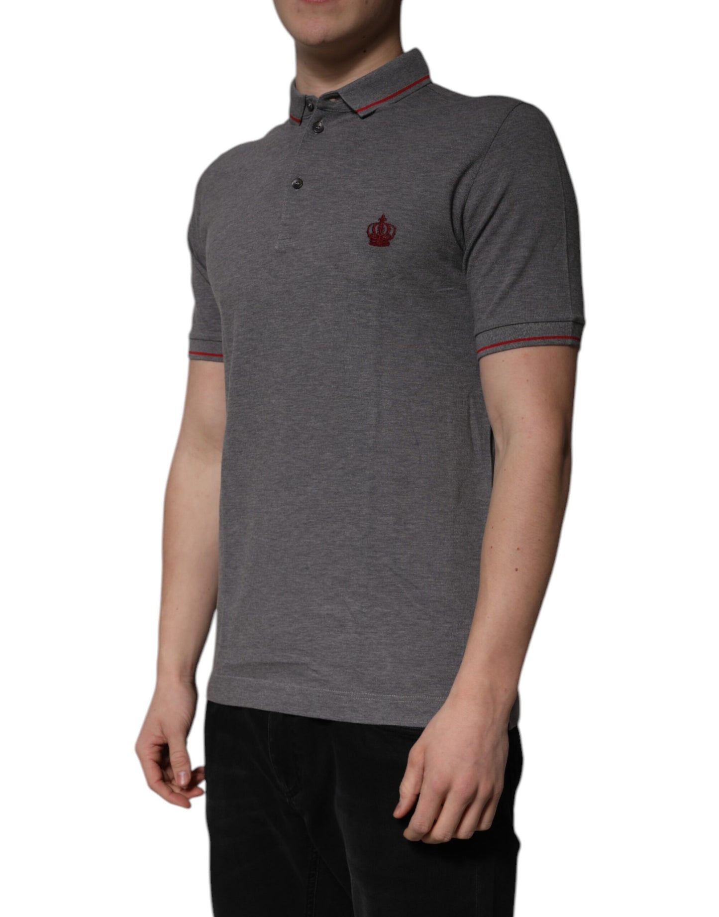 Polo de algodón gris con corona en el cuello de Dolce & Gabbana