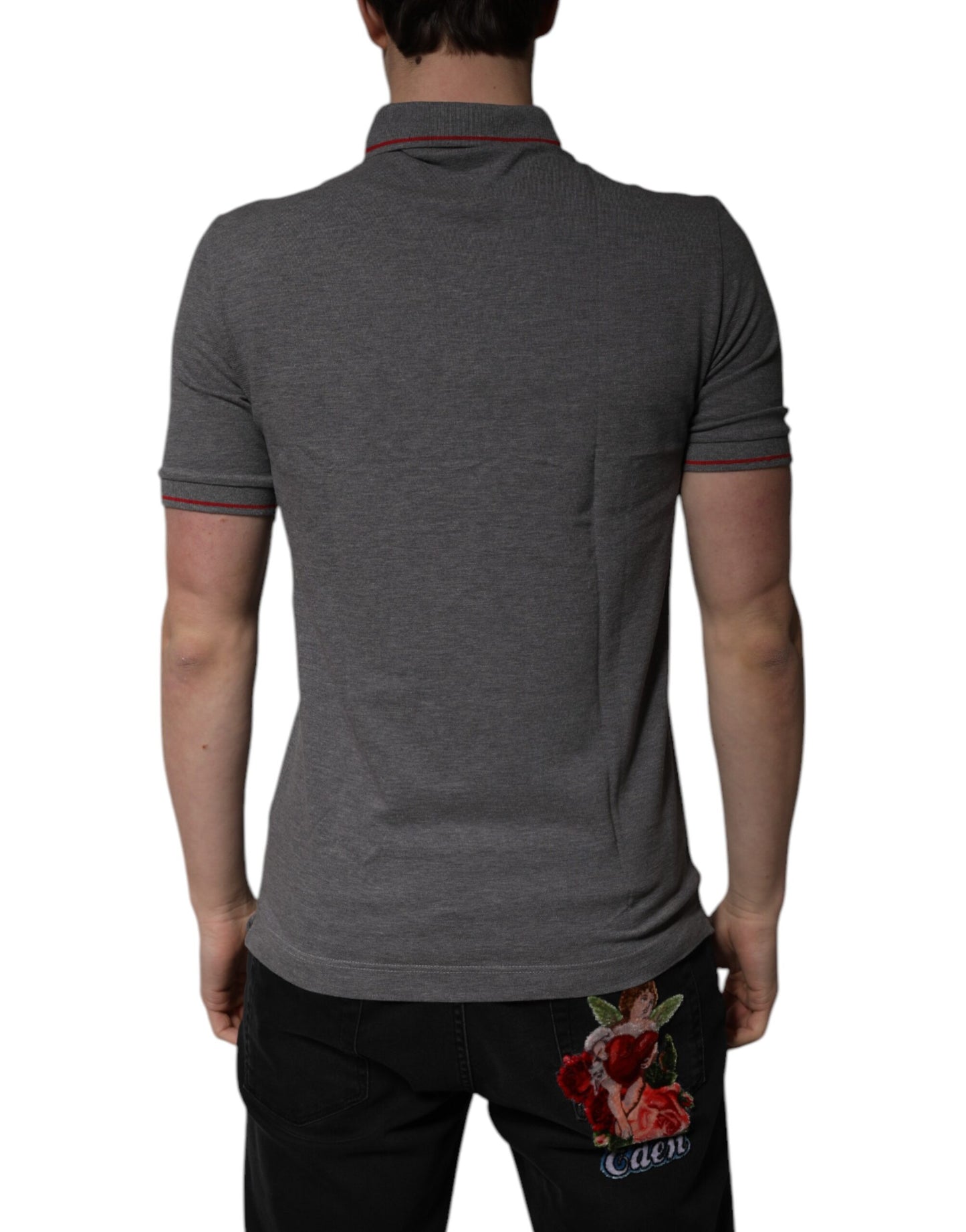 Polo de algodón gris con corona en el cuello de Dolce & Gabbana