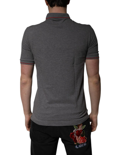 Polo de algodón gris con corona en el cuello de Dolce & Gabbana