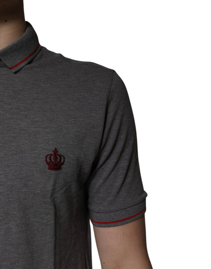 Polo de algodón gris con corona en el cuello de Dolce & Gabbana