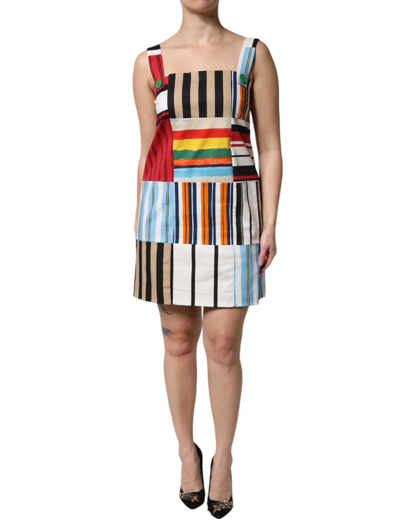 Vestido sin mangas Dolce & Gabbana de algodón a rayas multicolor