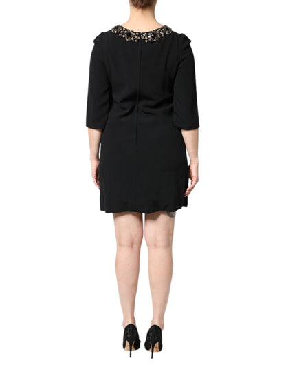 Minivestido negro de cuello redondo adornado con cristales de Dolce & Gabbana