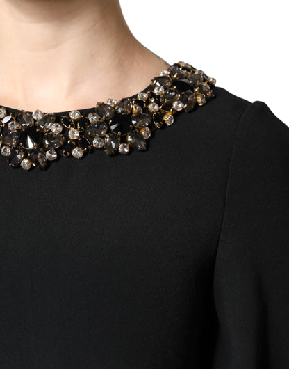 Minivestido negro de cuello redondo adornado con cristales de Dolce & Gabbana