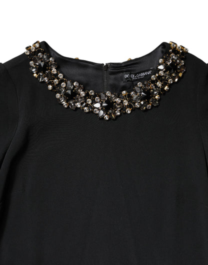 Minivestido negro de cuello redondo adornado con cristales de Dolce & Gabbana