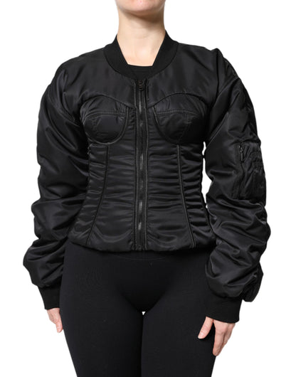Chaqueta corsé bustier Dolce & Gabbana de nailon negro con cremallera completa