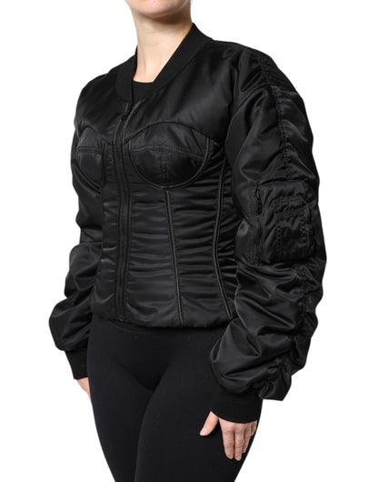 Chaqueta corsé bustier Dolce & Gabbana de nailon negro con cremallera completa