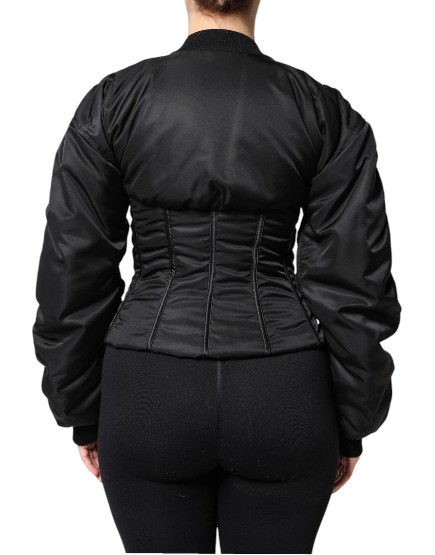 Chaqueta corsé bustier Dolce & Gabbana de nailon negro con cremallera completa