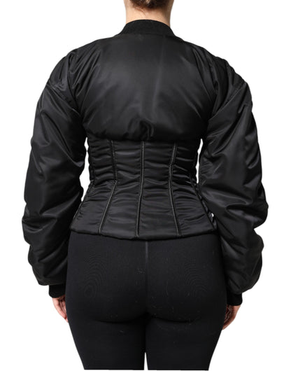 Chaqueta corsé bustier Dolce & Gabbana de nailon negro con cremallera completa
