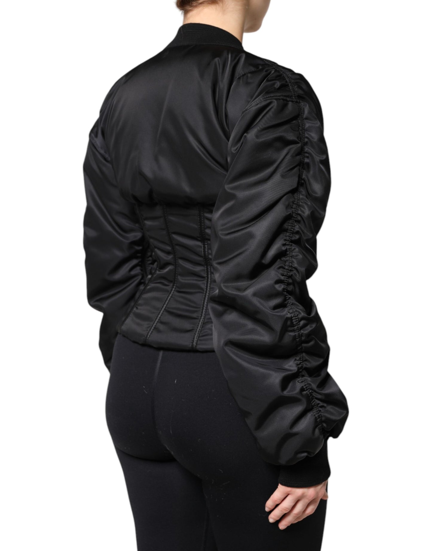 Chaqueta corsé bustier Dolce & Gabbana de nailon negro con cremallera completa