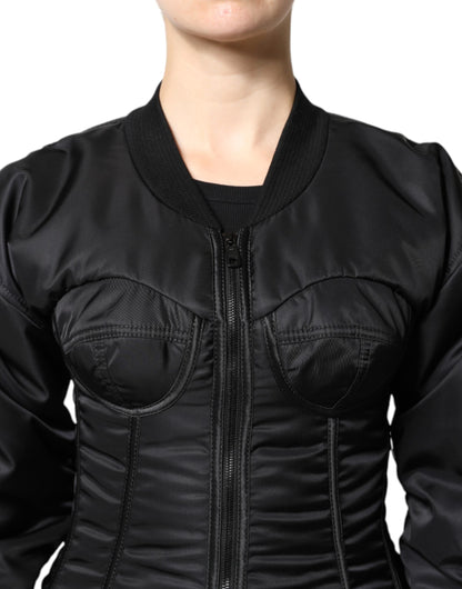 Chaqueta corsé bustier Dolce & Gabbana de nailon negro con cremallera completa