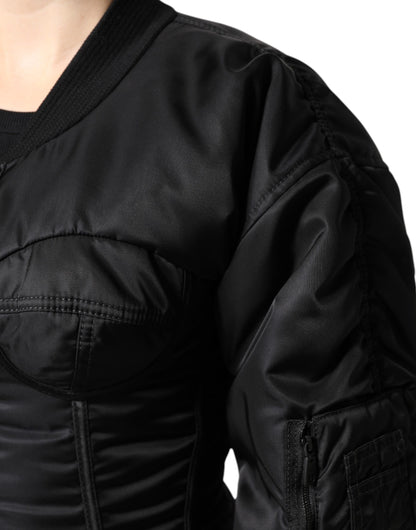 Chaqueta corsé bustier Dolce & Gabbana de nailon negro con cremallera completa