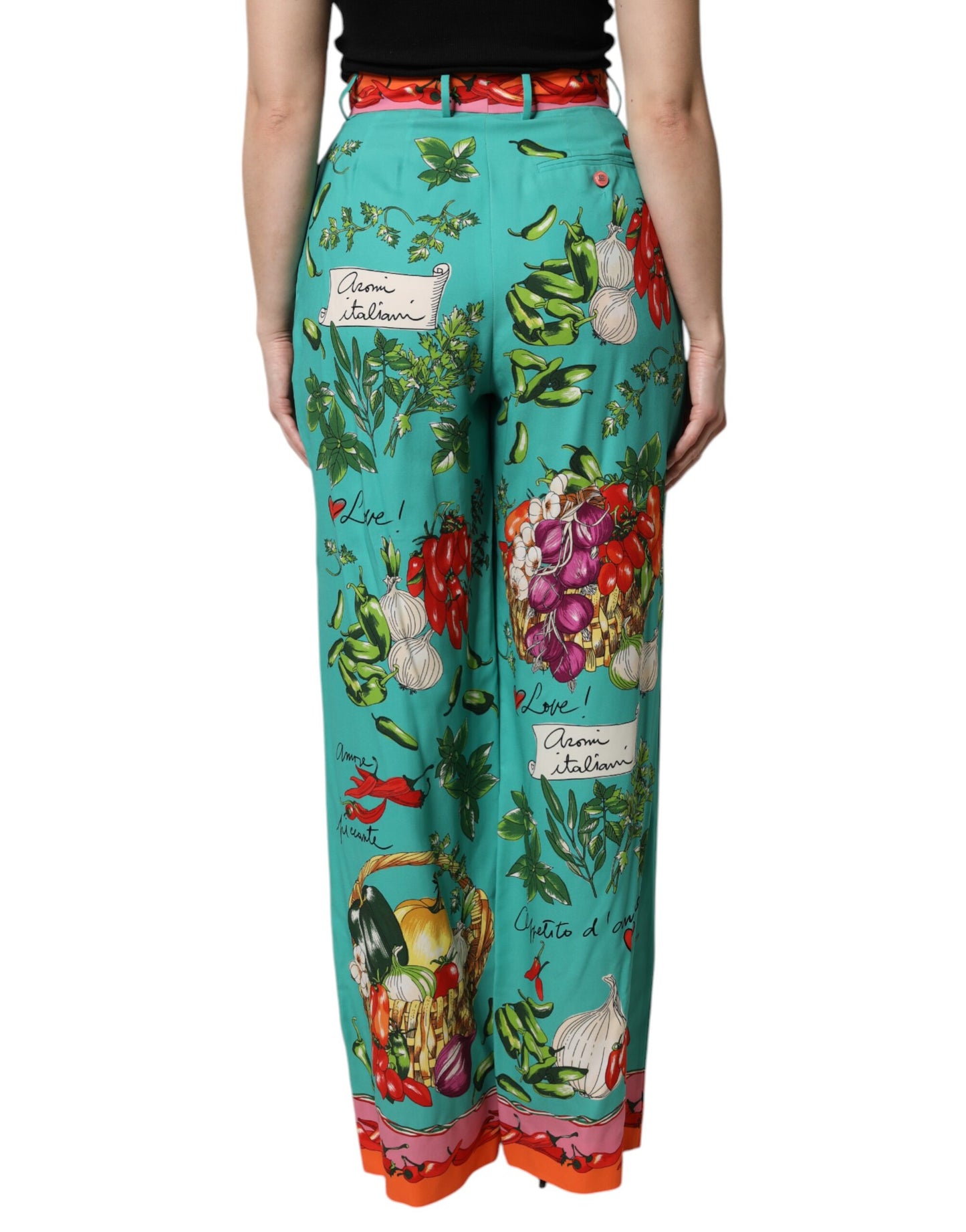 Pantalones Rectos Estampados de Seda Verde de Dolce & Gabbana