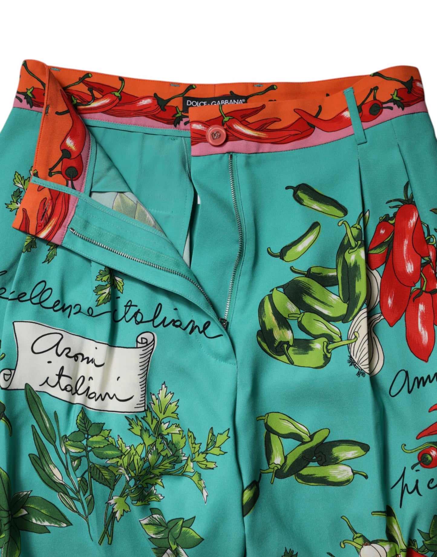 Pantalones Rectos Estampados de Seda Verde de Dolce & Gabbana
