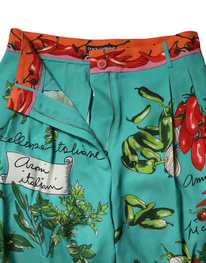 Pantalones Rectos Estampados de Seda Verde de Dolce & Gabbana