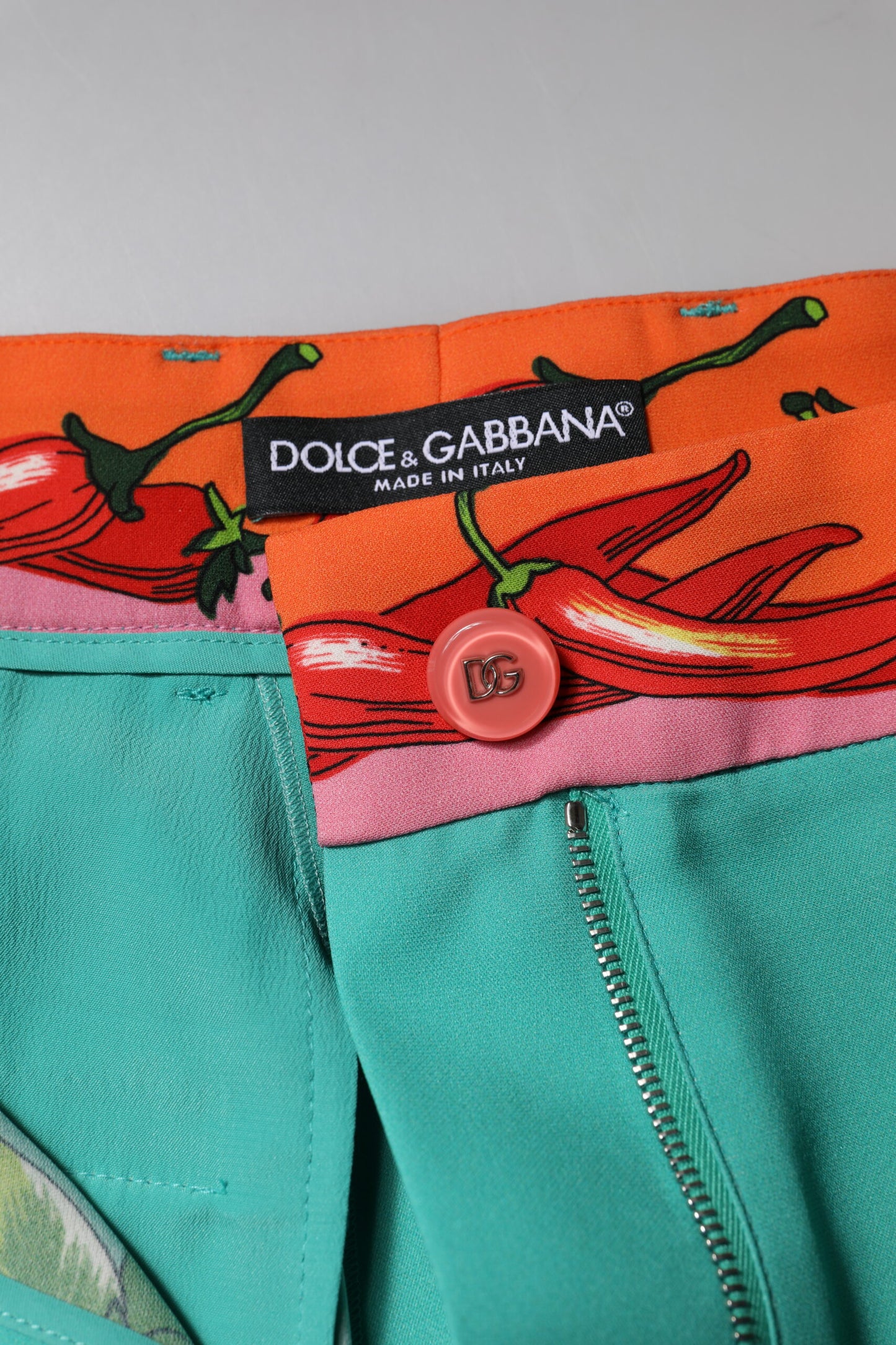 Pantalones Rectos Estampados de Seda Verde de Dolce & Gabbana