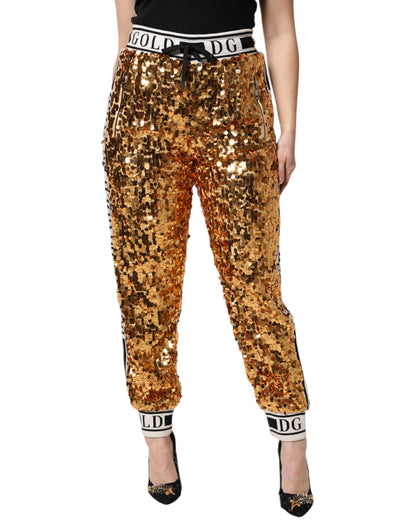 Pantalones jogger con lentejuelas y logotipo DG metálico dorado de Dolce & Gabbana