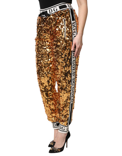 Pantalones jogger con lentejuelas y logotipo DG metálico dorado de Dolce & Gabbana