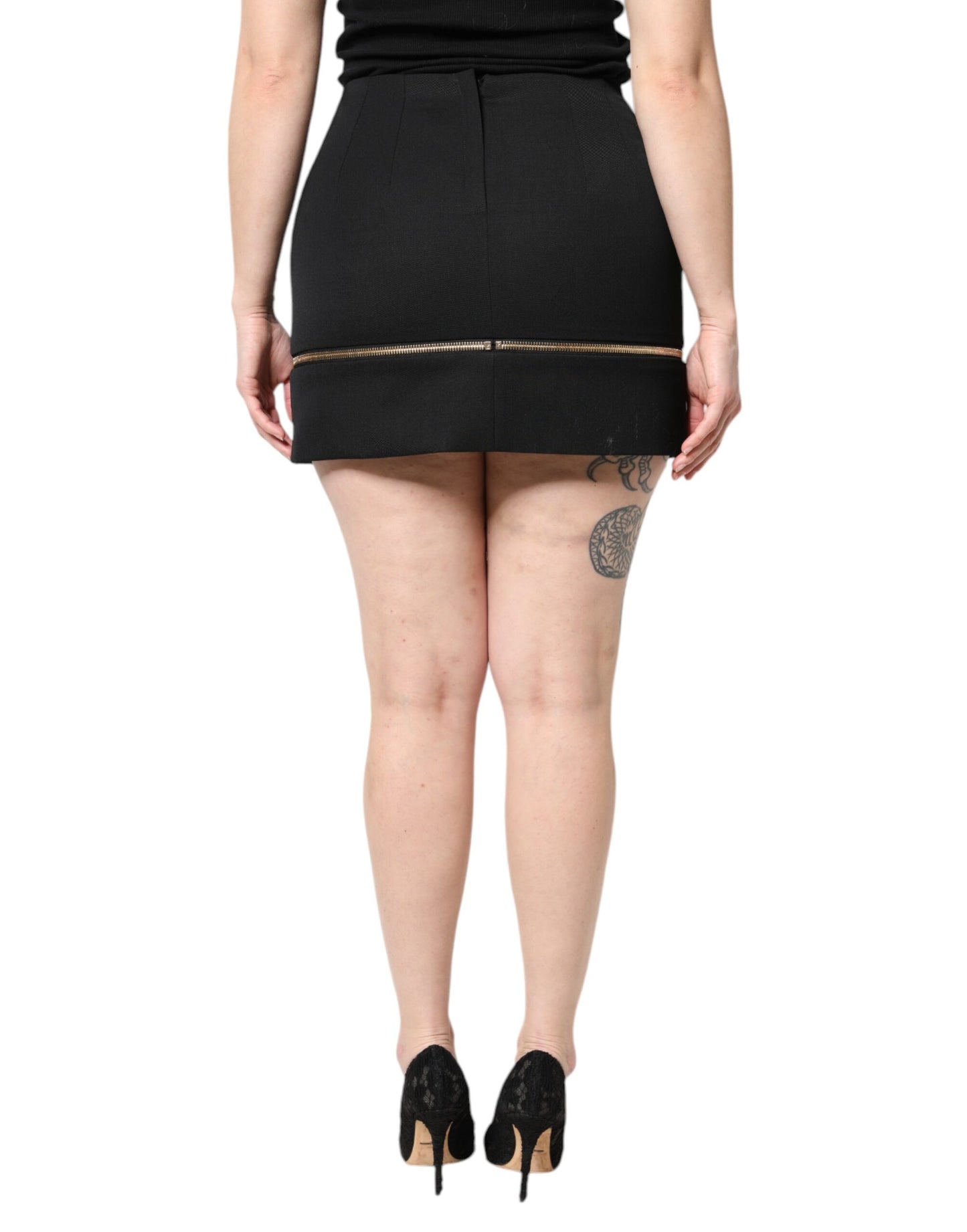 Minifalda de cintura alta de lana virgen negra de Dolce & Gabbana