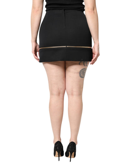 Minifalda de cintura alta de lana virgen negra de Dolce & Gabbana