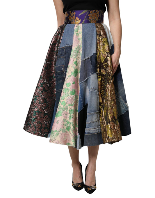 Falda midi de talle alto con patchwork multicolor de Dolce & Gabbana