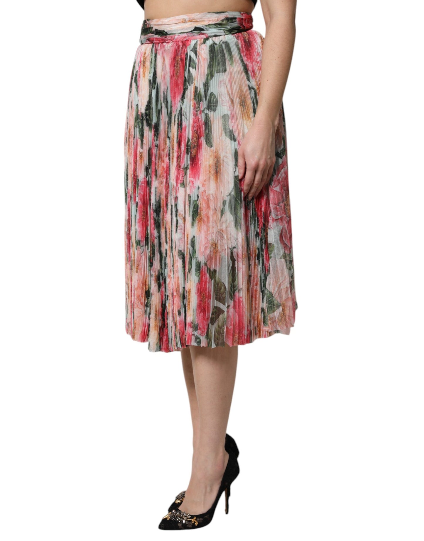 Falda midi de seda multicolor con estampado floral y talle alto de Dolce & Gabbana