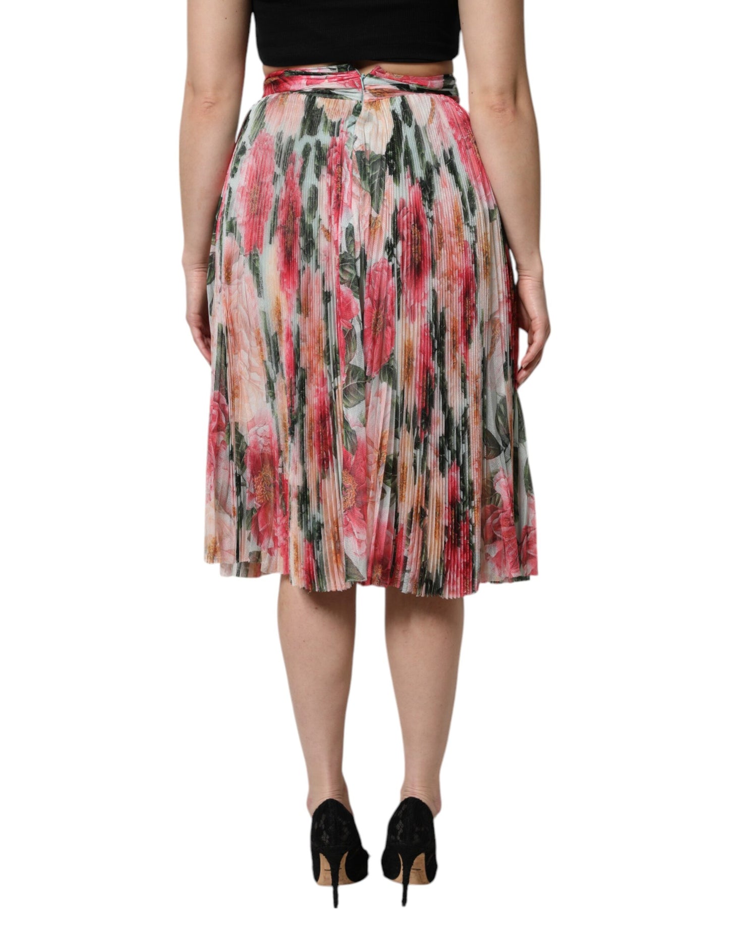 Falda midi de seda multicolor con estampado floral y talle alto de Dolce & Gabbana