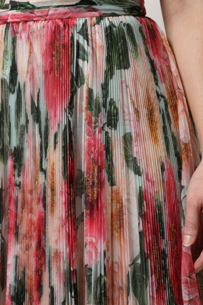 Falda midi de seda multicolor con estampado floral y talle alto de Dolce & Gabbana