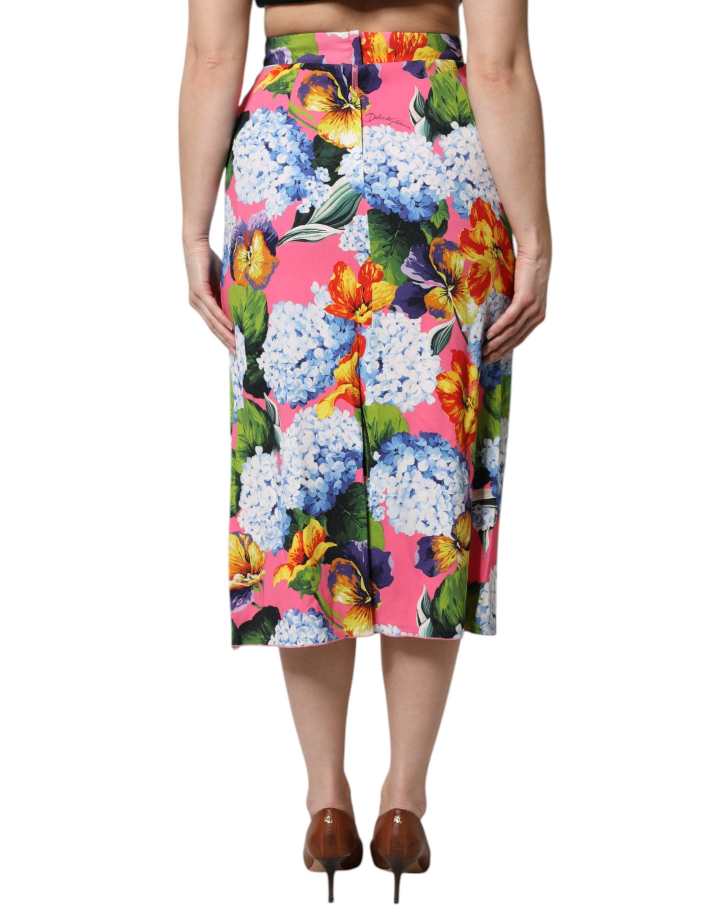 Falda midi de talle alto con estampado floral multicolor de Dolce & Gabbana