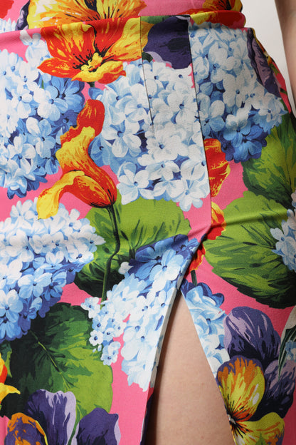 Falda midi de talle alto con estampado floral multicolor de Dolce & Gabbana