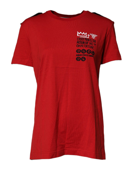 Camiseta de manga corta de algodón rojo con cuello redondo de Dolce & Gabbana