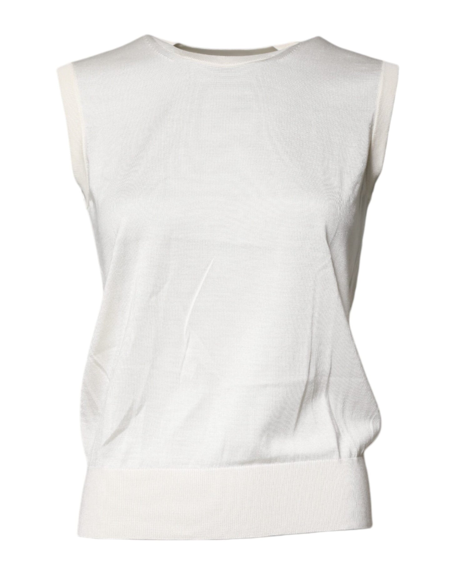Camiseta sin mangas de seda con cuello redondo color crema de Dolce & Gabbana