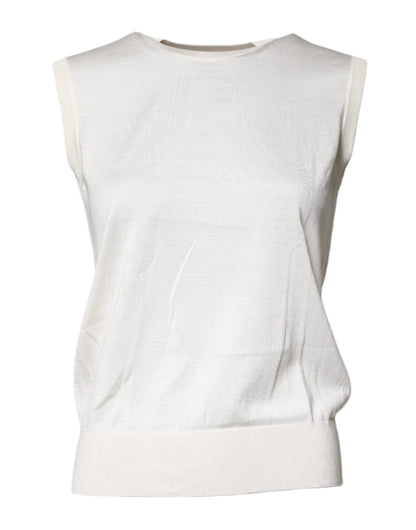 Camiseta sin mangas de seda con cuello redondo color crema de Dolce & Gabbana