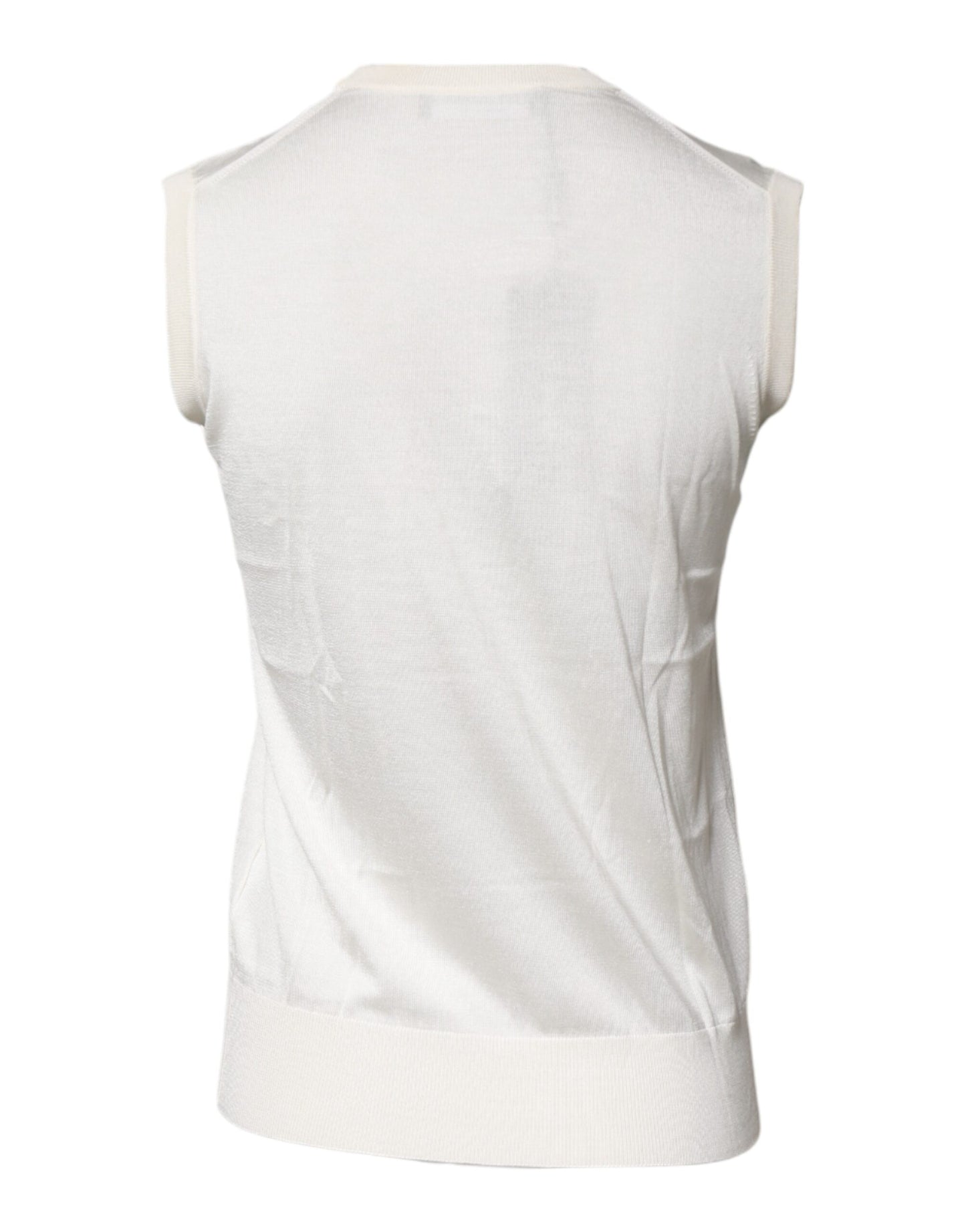 Camiseta sin mangas de seda con cuello redondo color crema de Dolce & Gabbana
